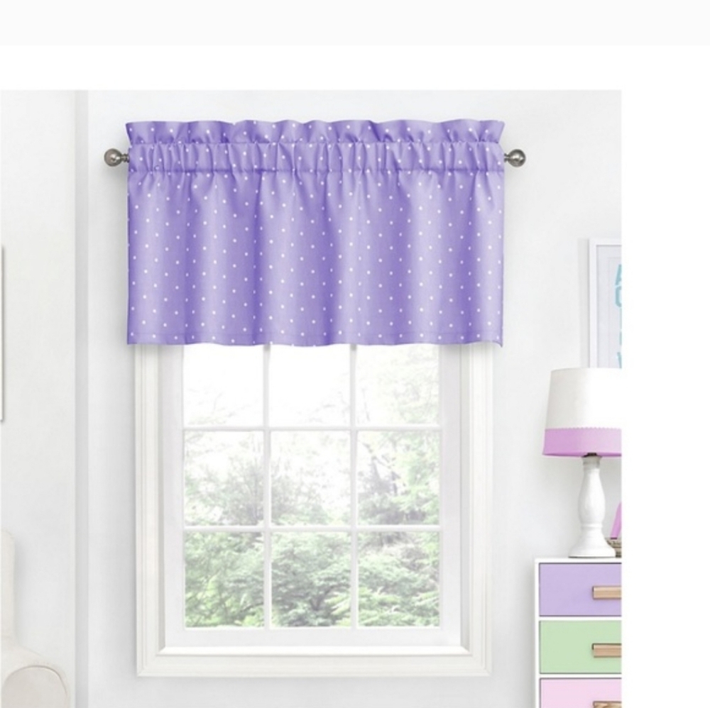 Eclipse Room Darkening Rod Pocket Purple Polka Dots Valance Curtain 42x18